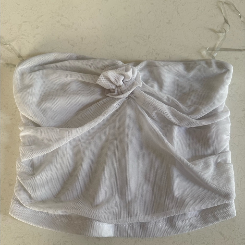 White Mesh Rose Strapless Camisole